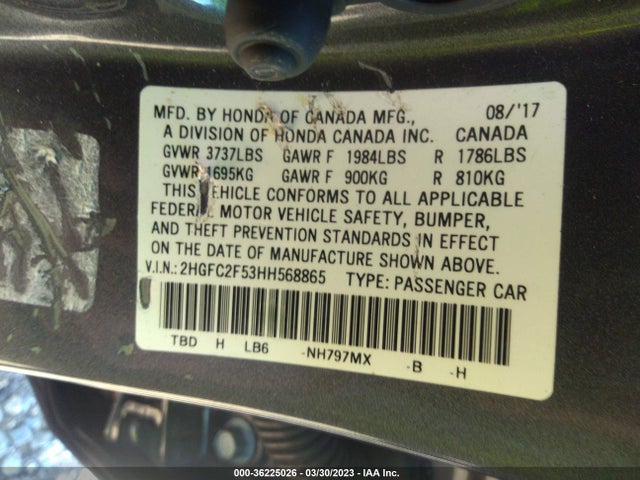 Honda Civic Sedan Lx 2017 2HGFC2F53HH568865 Image 9