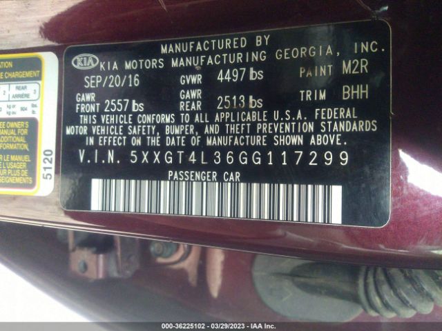 5XXGT4L36GG117299 KIA Optima Lx