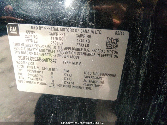 2011 CHEVROLET EQUINOX LS VIN: 2CNFLCEC6B6407347