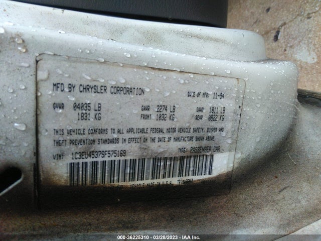 1995 CHRYSLER LEBARON GTC VIN: 1C3EU4537SF575169
