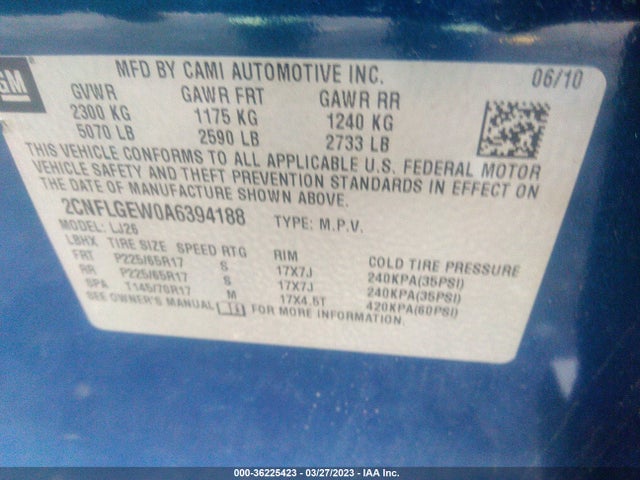 2010 CHEVROLET EQUINOX LTZ VIN: 2CNFLGEW0A6394188