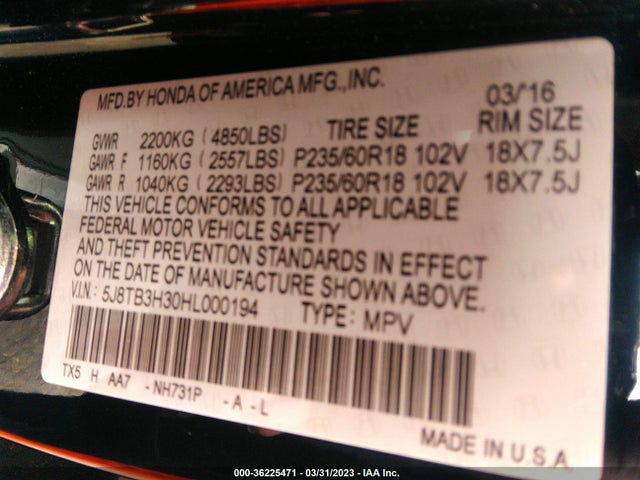5J8TB3H30HL000194 Acura RDX