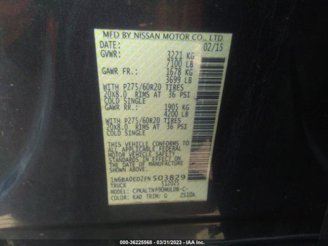 1N6BA0ED2FN503829 Nissan TITAN SV