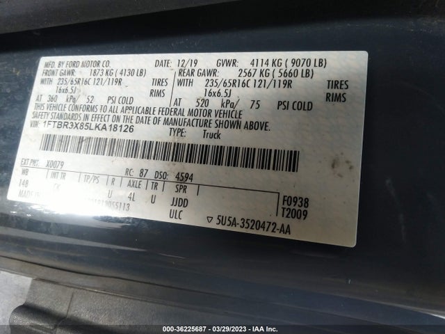 Ford TRANSIT CARGO VAN 2020 1FTBR3X85LKA18126 Image 10