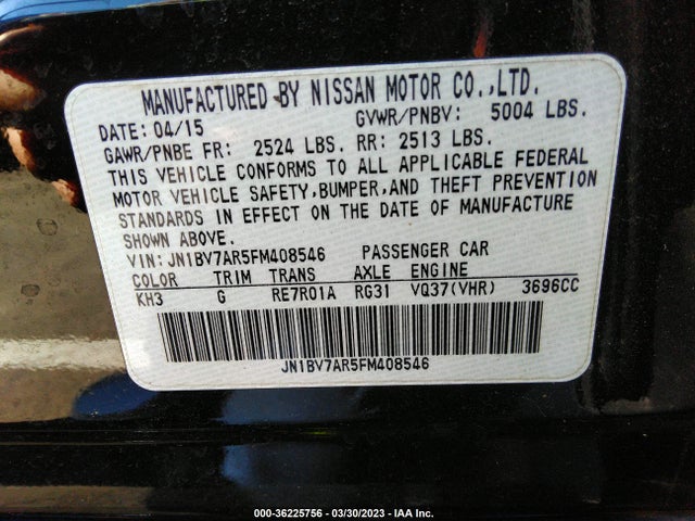 2015 INFINITI Q50 PREMIUM VIN: JN1BV7AR5FM408546