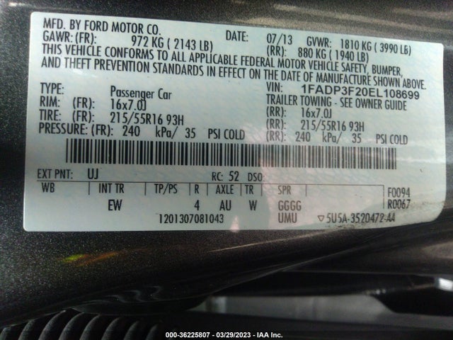 Ford FOCUS SE 2014 1FADP3F20EL108699 Image 10