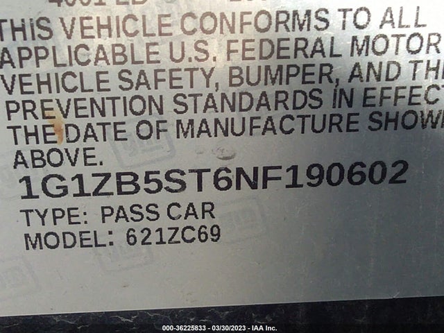 2022 CHEVROLET MALIBU LS VIN: 1G1ZB5ST6NF190602