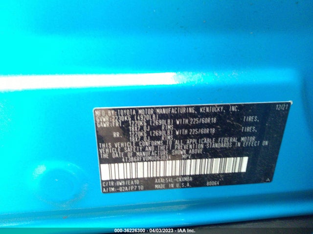 2021 TOYOTA RAV4 HYBRID VIN: 4T3B6RFV0MU063034