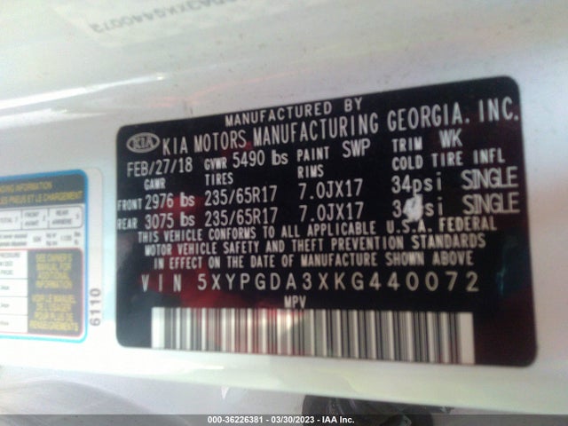 KIA SORENTO LX 2019 5XYPGDA3XKG440072 Image 9