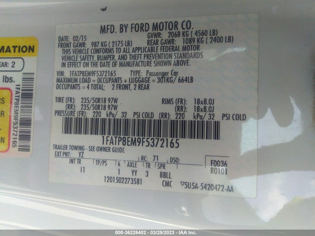 2015 FORD MUSTANG V6 VIN: 1FATP8EM9F5372165