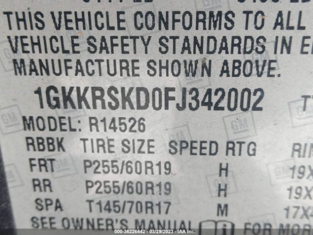 1GKKRSKD0FJ342002 GMC ACADIA SLT