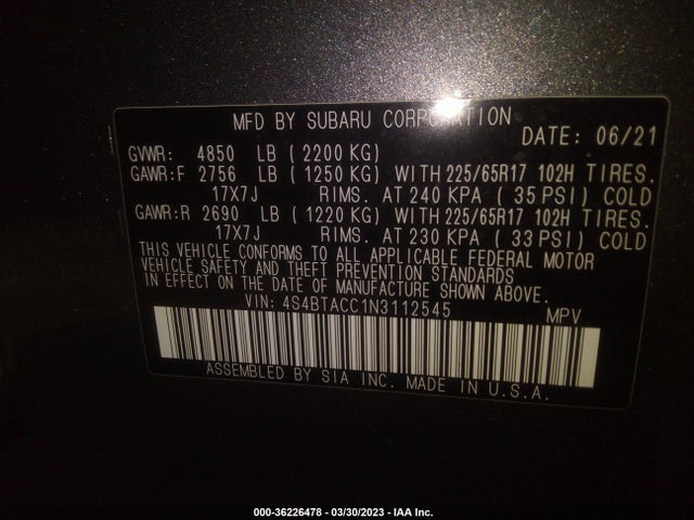 Subaru Outback Premium 2022 4S4BTACC1N3112545 Image 10