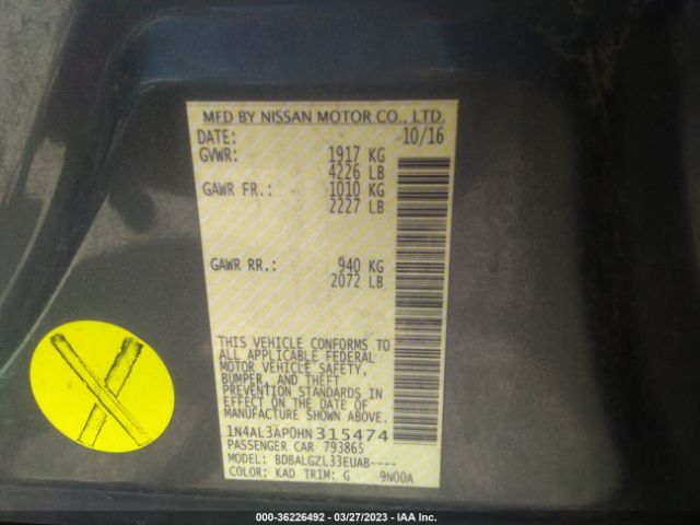 1N4AL3AP0HN315474 Nissan ALTIMA 2.5