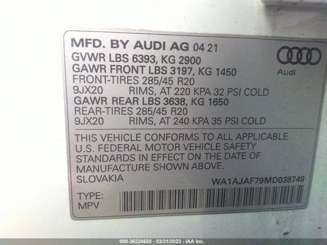 WA1AJAF79MD038749 Audi Q7 PREMIUM