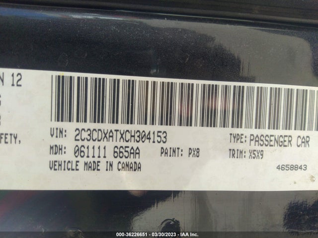 2012 DODGE CHARGER POLICE VIN: 2C3CDXATXCH304153