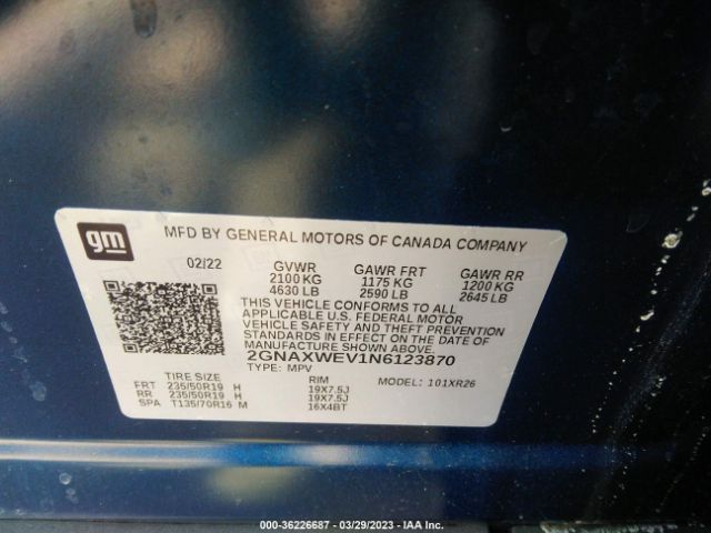 2GNAXWEV1N6123870 Chevrolet Equinox Awd Rs