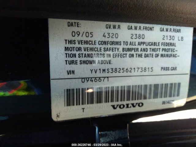 2006 VOLVO S40 2.4L VIN: YV1MS382562173815