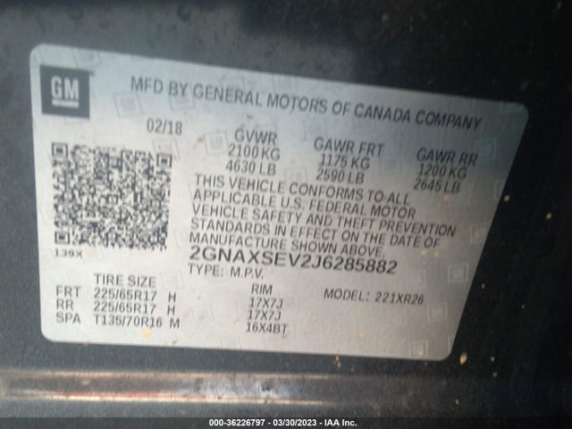Chevrolet EQUINOX LT 2018 2GNAXSEV2J6285882 Image 9