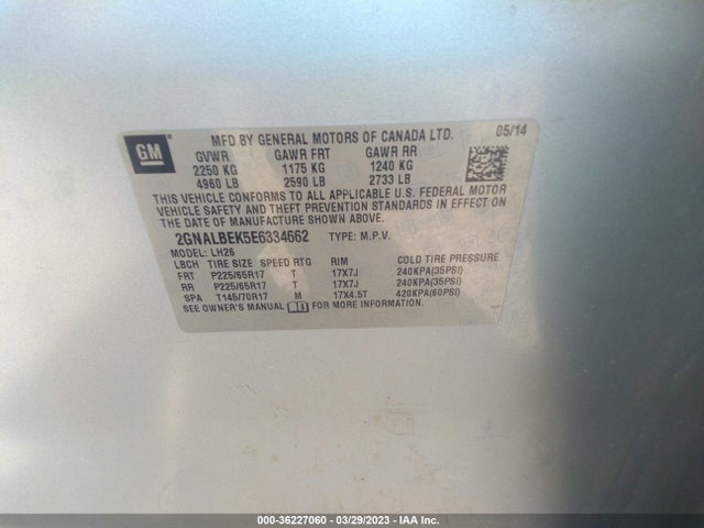 Chevrolet EQUINOX LT 2014 2GNALBEK5E6334662 Image 10