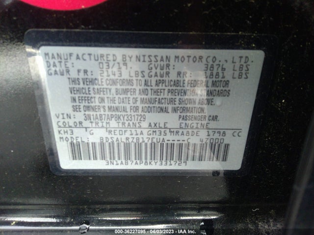 2019 NISSAN SENTRA SR VIN: 3N1AB7AP8KY331729