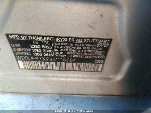Продаж на аукціоні авто 2008 Mercedes-benz E-class 3.5l, vin: WDBUF87X98B208684, номер лоту: 36227192