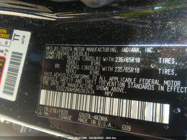 Toyota Highlander Le 2021 5TDZZRAH5MS083434 Image 9
