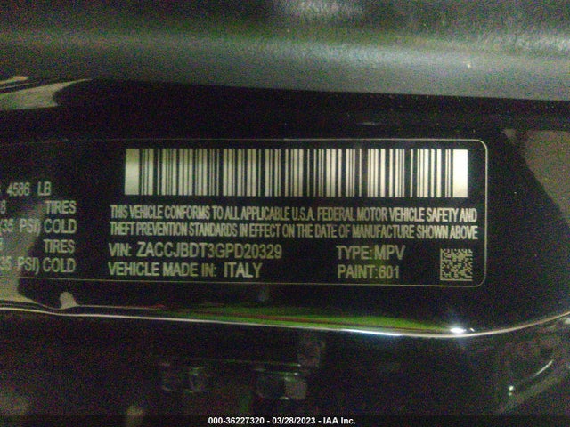 2016 JEEP RENEGADE LIMITED VIN: ZACCJBDT3GPD20329