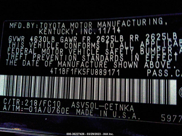 Toyota CAMRY LE 2015 4T1BF1FK5FU889171 Image 11