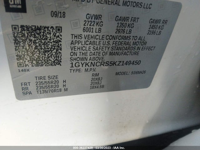 1GYKNCRS5KZ149450 Cadillac Xt5 Luxury Fwd