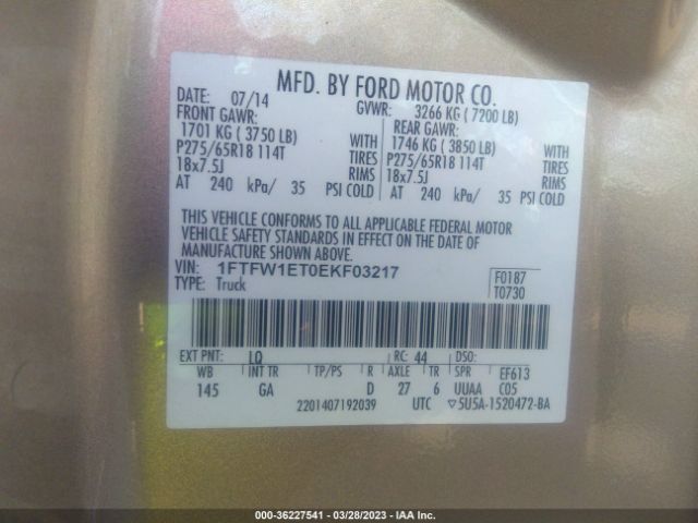 1FTFW1ET0EKF03217 Ford F-150 Xl/xlt/fx4/lariat