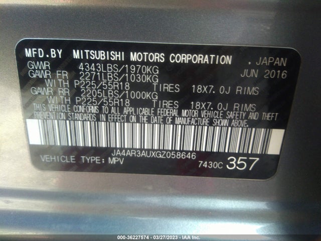 JA4AR3AUXGZ058646 Mitsubishi Outlander Sport 2.0 Es