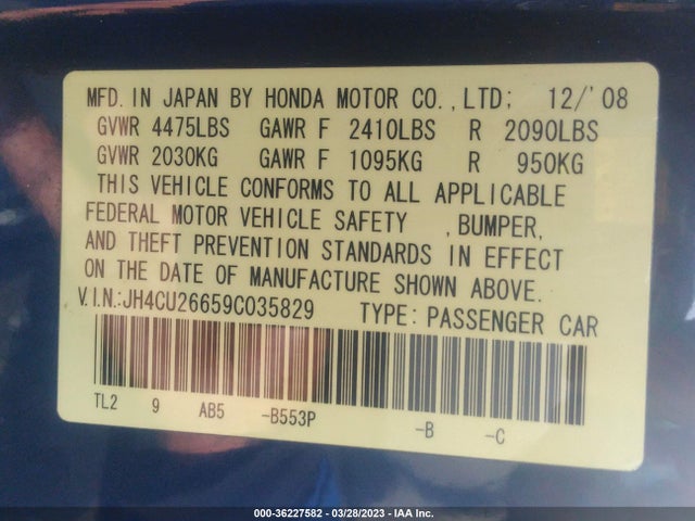 2009 ACURA TSX VIN: JH4CU26659C035829