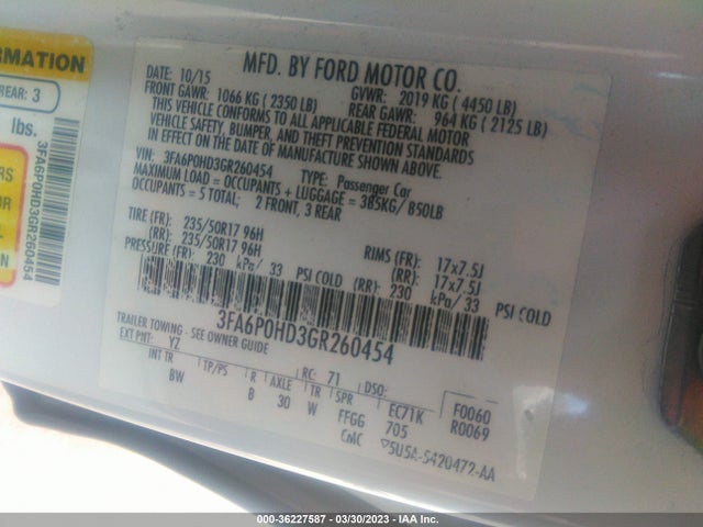Ford FUSION SE 2016 3FA6P0HD3GR260454 Image 10