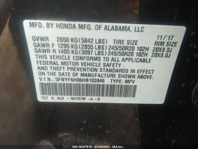 Honda Pilot Elite 2017 5FNYF6H06HB103946 Image 9