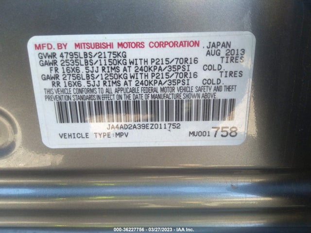 JA4AD2A39EZ011752 Mitsubishi Outlander Es