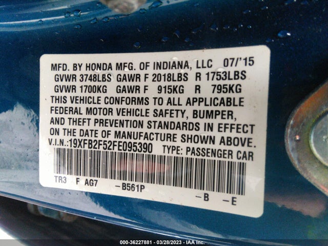 Honda Civic Sedan Lx 2015 19XFB2F52FE095390 Image 9