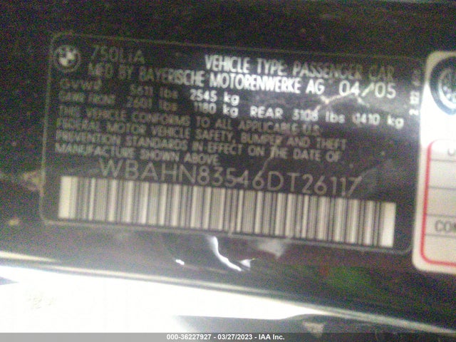 BMW 7 Series 750li 2006 WBAHN83546DT26117 Image 10