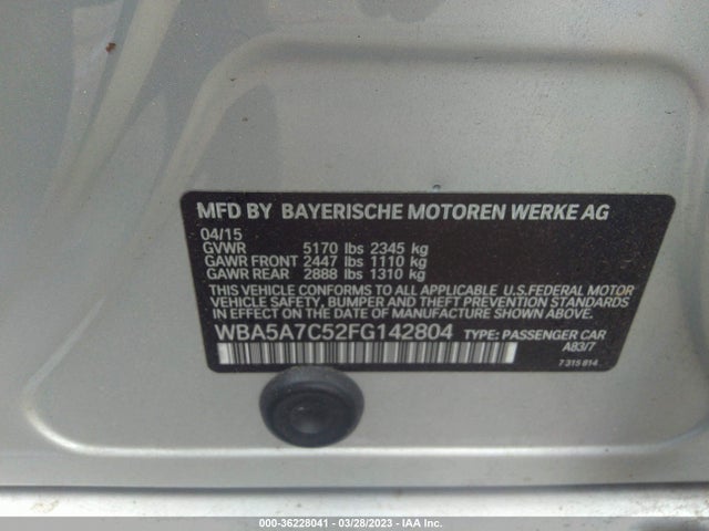 BMW 5 Series 528i Xdrive 2015 WBA5A7C52FG142804 Image 9