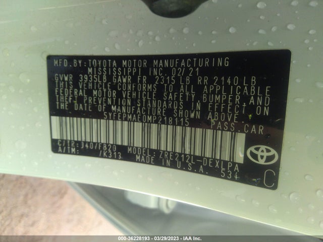Toyota COROLLA LE 2021 5YFEPMAE0MP218115 Image 9
