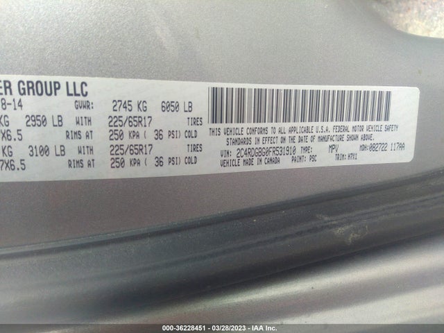 2015 Dodge Grand Caravan, VIN: 2C4RDGBG0FR531910