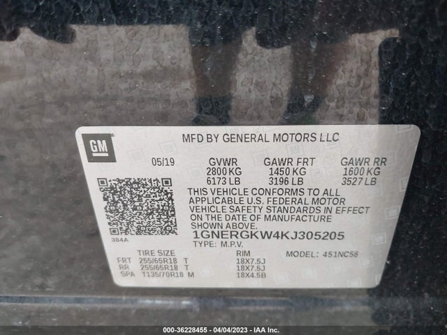 Chevrolet Traverse Lt Cloth 2019 1GNERGKW4KJ305205 Image 10