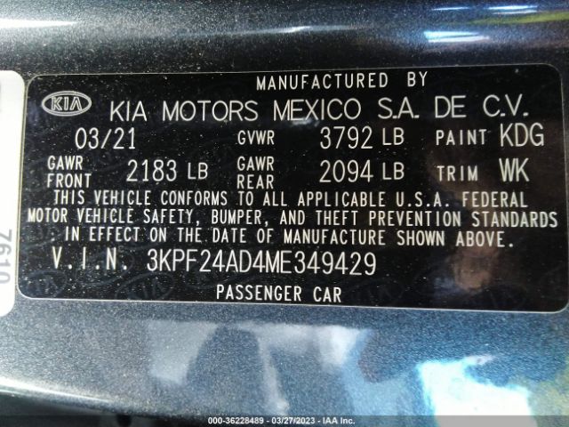 3KPF24AD4ME349429 KIA Forte Lxs