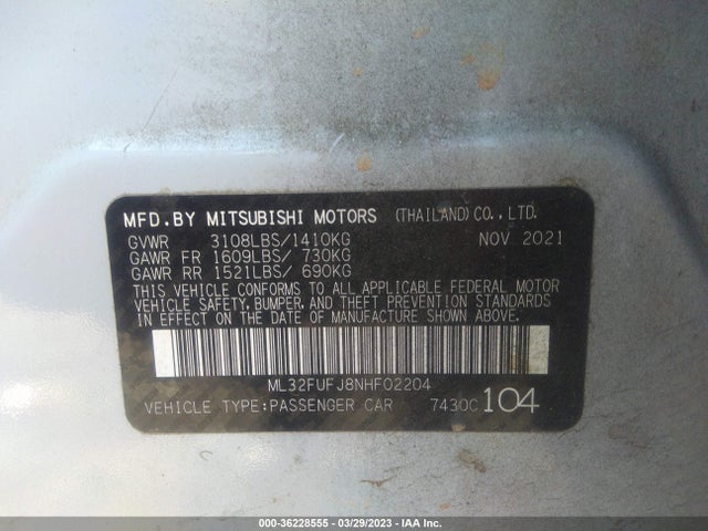 ML32FUFJ8NHF02204 Mitsubishi Mirage G4 Es/le/black Edition
