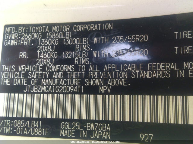JTJBZMCA1G2009411 Lexus RX 350