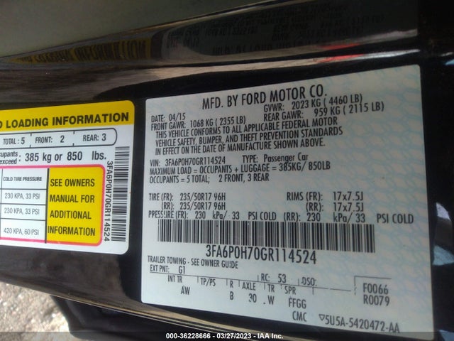Ford FUSION SE 2016 3FA6P0H70GR114524 Image 10