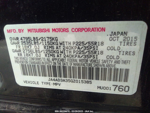 JA4AD3A35GZ015385 Mitsubishi Outlander Se