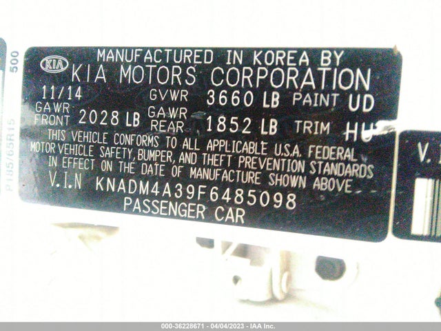 KIA RIO LX 2015 KNADM4A39F6485098 Image 9