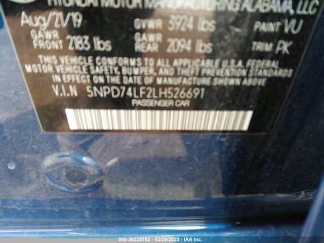 2020 HYUNDAI ELANTRA SE VIN: 5NPD74LF2LH526691
