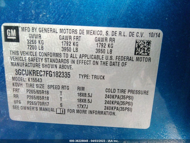 2015 Chevrolet Silverado 1500, VIN: 3GCUKREC7FG182335