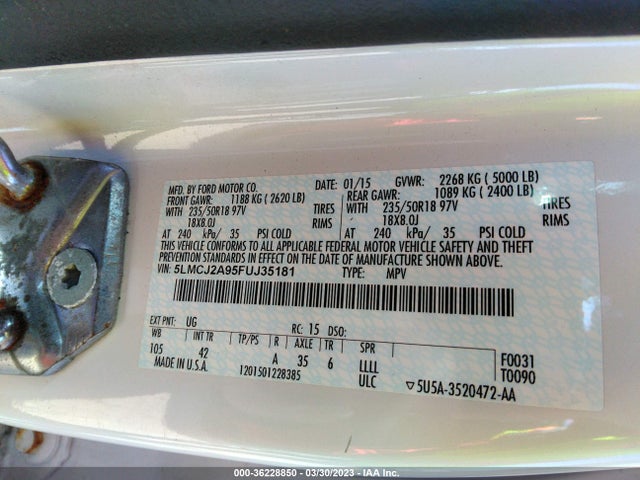 2015 Lincoln MKC, VIN: 5LMCJ2A95FUJ35181